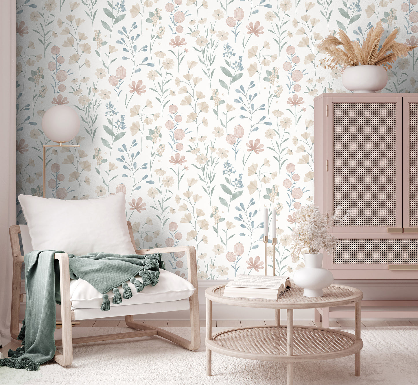 Veer Decor Floral Candy Beige and Green Wallpaper Floral Traditional, Transitional Beige  Wallpaper - 8195-AI3