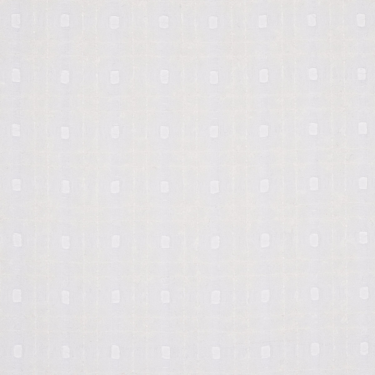 White fabric with a subtle grid of small square motifs; lightweight textile suitable for bedding or curtain use.