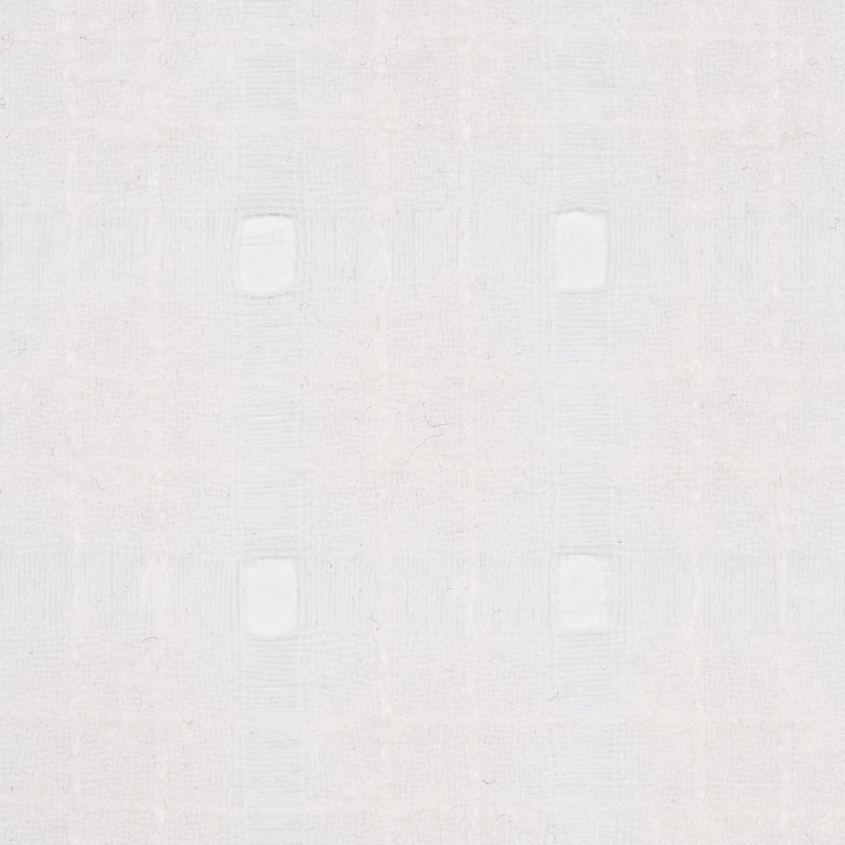White textured fabric swatch with four small raised square patches in a 2x2 grid.
