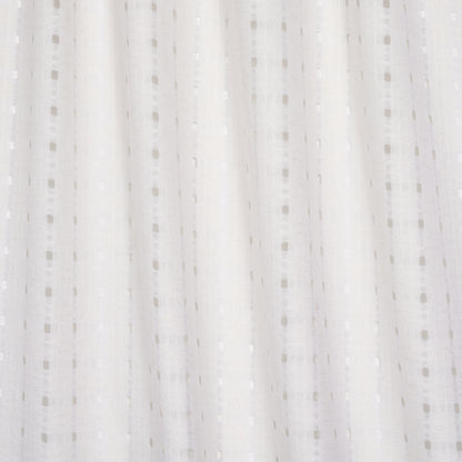 White sheer fabric with vertical dotted stripe pattern, lightweight curtain or dress material.