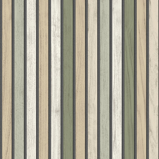 Veer Decor Vintage Slatwork Green Wallpaper Architecture Contemporary, Transitional Green  Wallpaper - 8196-AA1