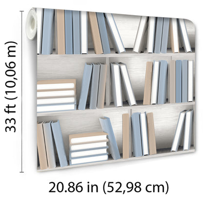 Veer Decor Nook Book Blue Wallpaper Novelty Contemporary, Modern, Novelty Blue  Wallpaper - 8196-AB1