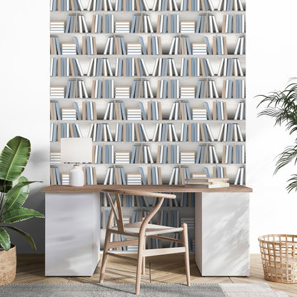 Veer Decor Nook Book Blue Wallpaper Novelty Contemporary, Modern, Novelty Blue  Wallpaper - 8196-AB1