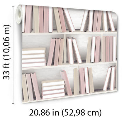 Veer Decor Nook Book Pink Wallpaper Novelty Contemporary, Modern, Novelty Pink  Wallpaper - 8196-AB2