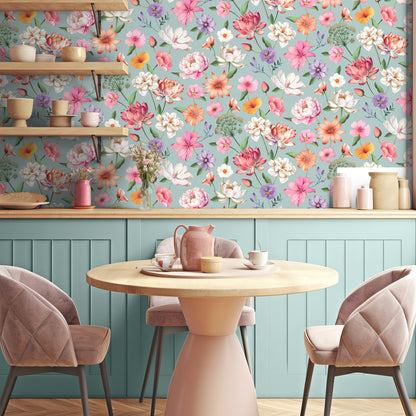 Veer Decor Floral Fantasia Blue Wallpaper Floral Traditional, Transitional Blue  Wallpaper - 8196-AC1