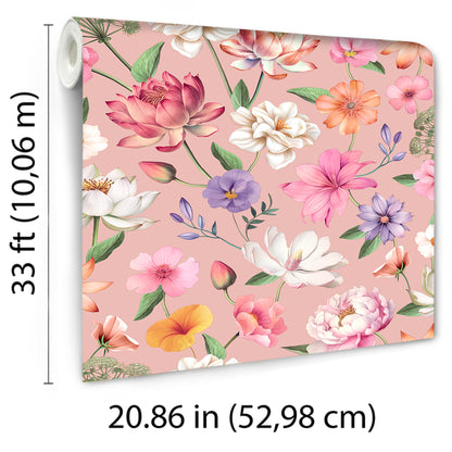 Veer Decor Floral Fantasia Pink Wallpaper Floral Traditional, Transitional Pink  Wallpaper - 8196-AC2