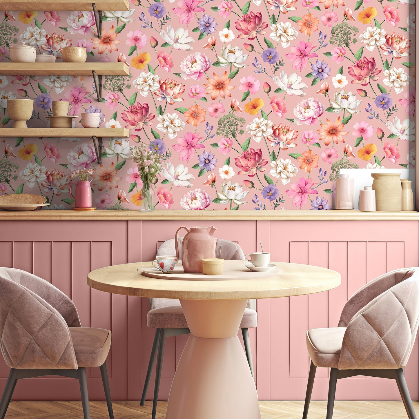 Veer Decor Floral Fantasia Pink Wallpaper Floral Traditional, Transitional Pink  Wallpaper - 8196-AC2