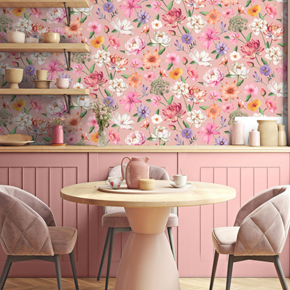 Veer Decor Floral Fantasia Pink Wallpaper Floral Traditional, Transitional Pink  Wallpaper - 8196-AC2