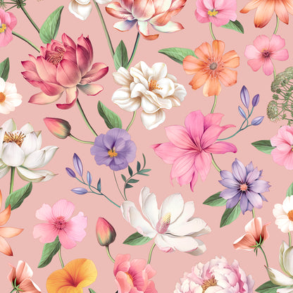 Veer Decor Floral Fantasia Pink Wallpaper Floral Traditional, Transitional Pink  Wallpaper - 8196-AC2