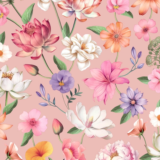 Veer Decor Floral Fantasia Pink Wallpaper Floral Traditional, Transitional Pink  Wallpaper - 8196-AC2