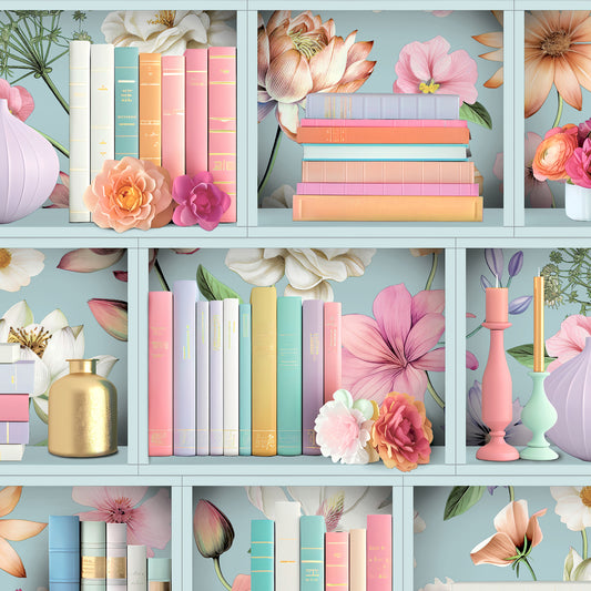 Veer Decor Blossom Shelves Blue Wallpaper Novelty Novelty Blue  Wallpaper - 8196-AE1