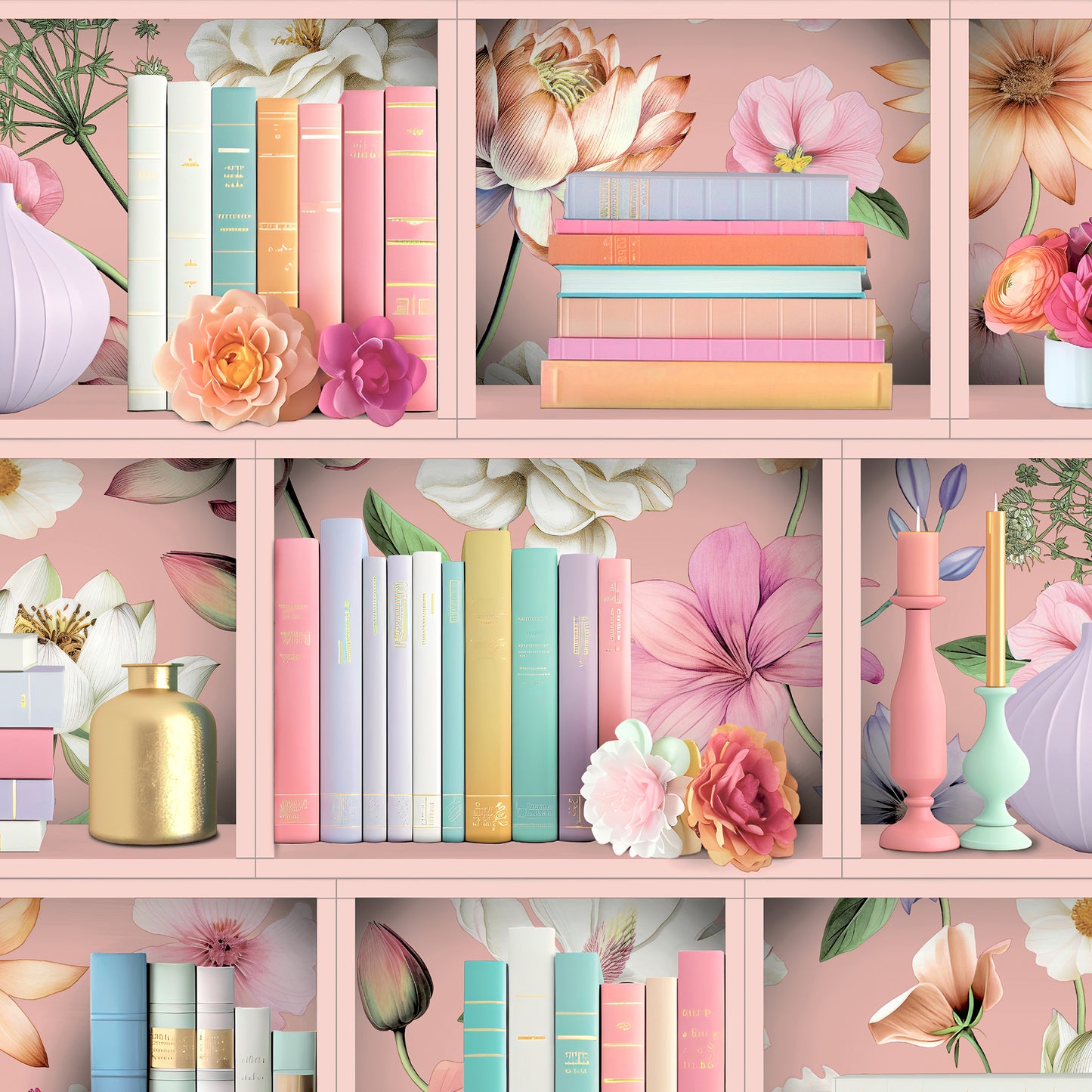 Veer Decor Blossom Shelves Pink Wallpaper Novelty Novelty Pink  Wallpaper - 8196-AE2
