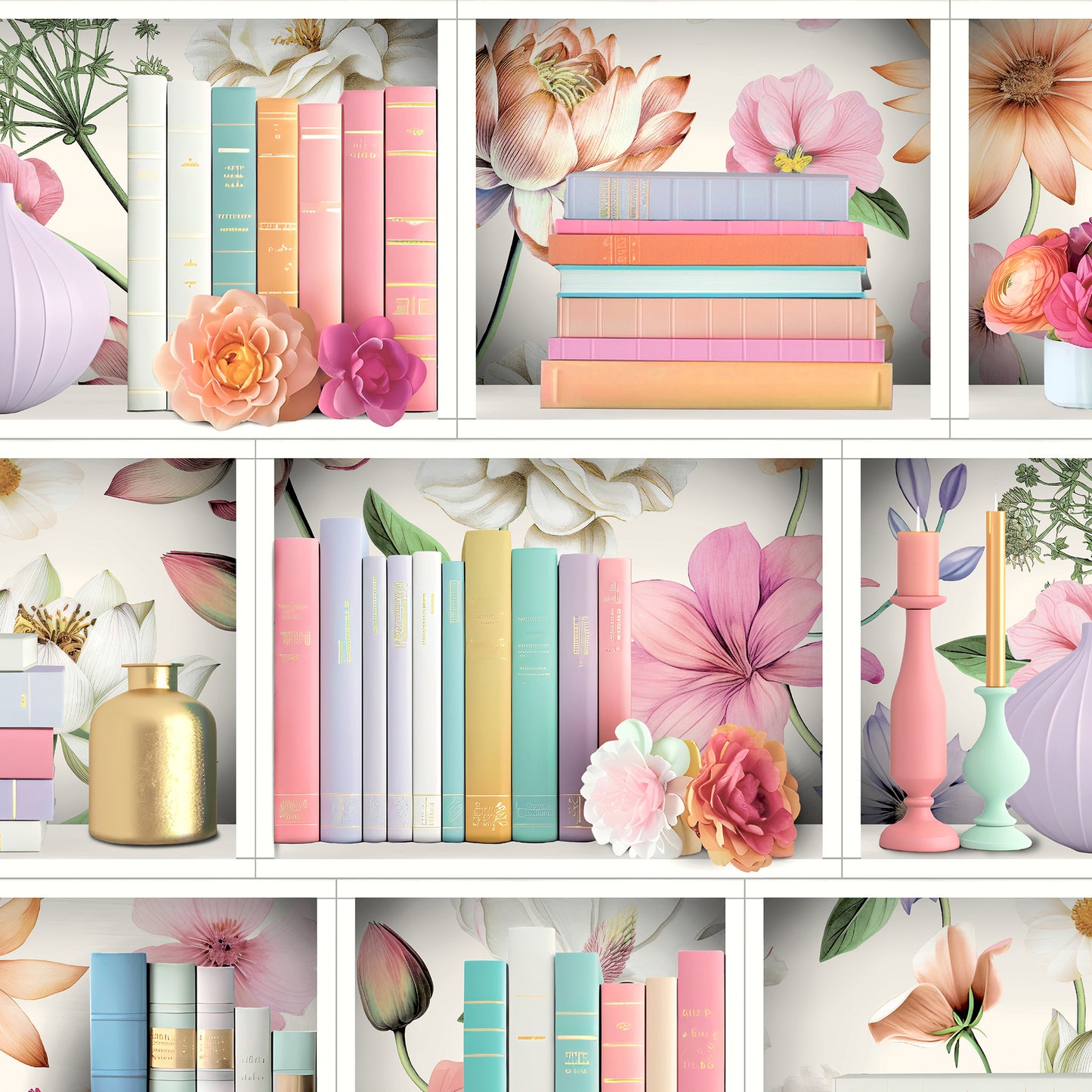 Veer Decor Blossom Shelves Mutli Wallpaper Novelty Novelty Multi  Wallpaper - 8196-AE3