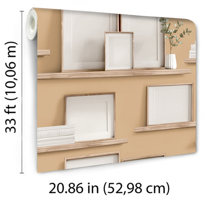 Veer Decor Frame Shelves Mustard Wallpaper Novelty Novelty Mustard  Wallpaper - 8196-AG1