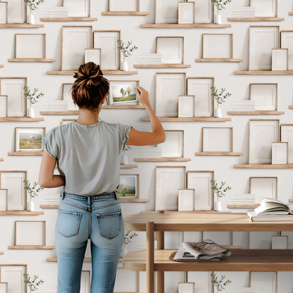 Veer Decor Frame Shelves Beige Wallpaper Novelty Novelty Beige  Wallpaper - 8196-AG4