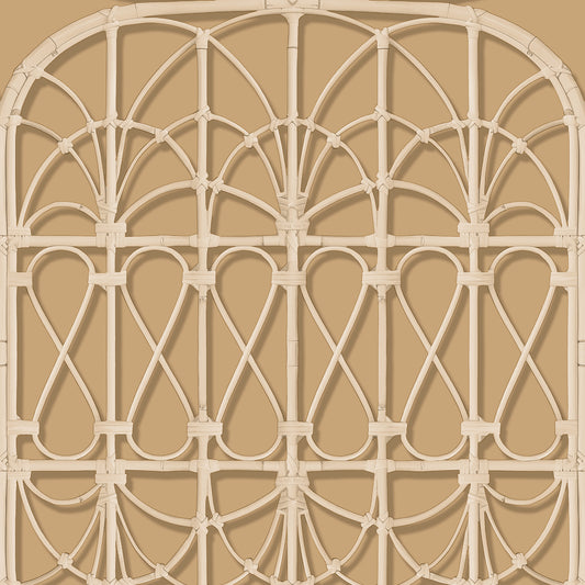 Veer Decor Lattice Rattan Panels Mustard Wallpaper Architecture Architectural, Novelty, Traditional, Tropical Mustard  Wallpaper - 8196-AH1