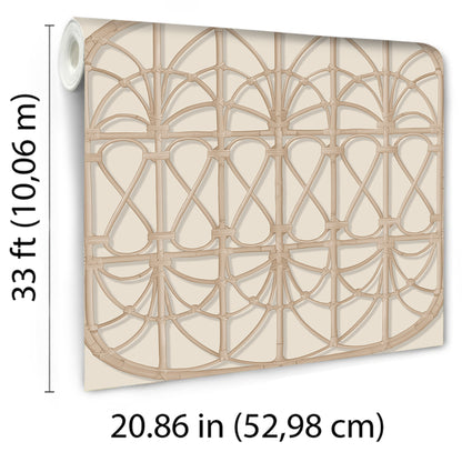 Veer Decor Lattice Rattan Panels Beige Wallpaper Architecture Architectural, Novelty, Traditional, Tropical Beige  Wallpaper - 8196-AH2