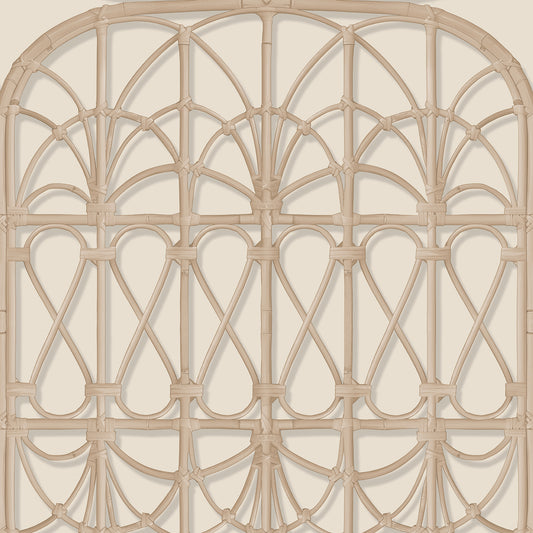 Veer Decor Lattice Rattan Panels Beige Wallpaper Architecture Architectural, Novelty, Traditional, Tropical Beige  Wallpaper - 8196-AH2