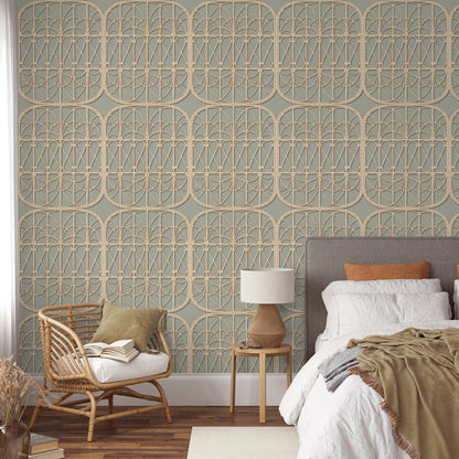 Veer Decor Lattice Rattan Panels Grey Wallpaper Architecture Architectural, Novelty, Traditional, Tropical Gray  Wallpaper - 8196-AH3