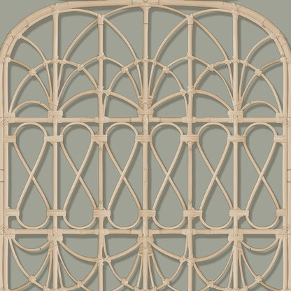 Veer Decor Lattice Rattan Panels Grey Wallpaper Architecture Architectural, Novelty, Traditional, Tropical Gray  Wallpaper - 8196-AH3
