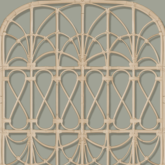 Veer Decor Lattice Rattan Panels Grey Wallpaper Architecture Architectural, Novelty, Traditional, Tropical Gray  Wallpaper - 8196-AH3