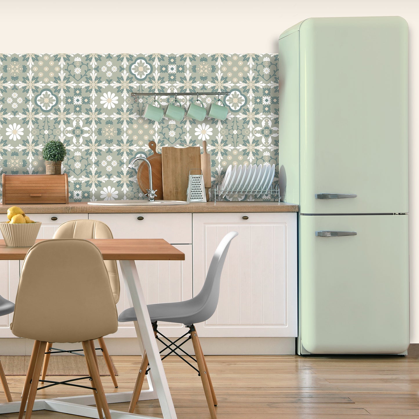 Veer Decor Ceramic Tiles Green Wallpaper Architecture Architectural, Novelty, Traditional, Transitional Green  Wallpaper - 8196-AI1