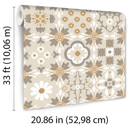Veer Decor Ceramic Tiles Beige Wallpaper Architecture Architectural, Novelty, Traditional, Transitional Beige  Wallpaper - 8196-AI2