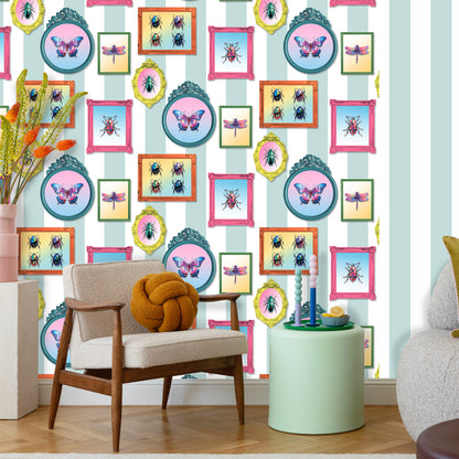 Veer Decor Entomology Gallery Blue Wallpaper Novelty Novelty Blue  Wallpaper - 8196-AJ1