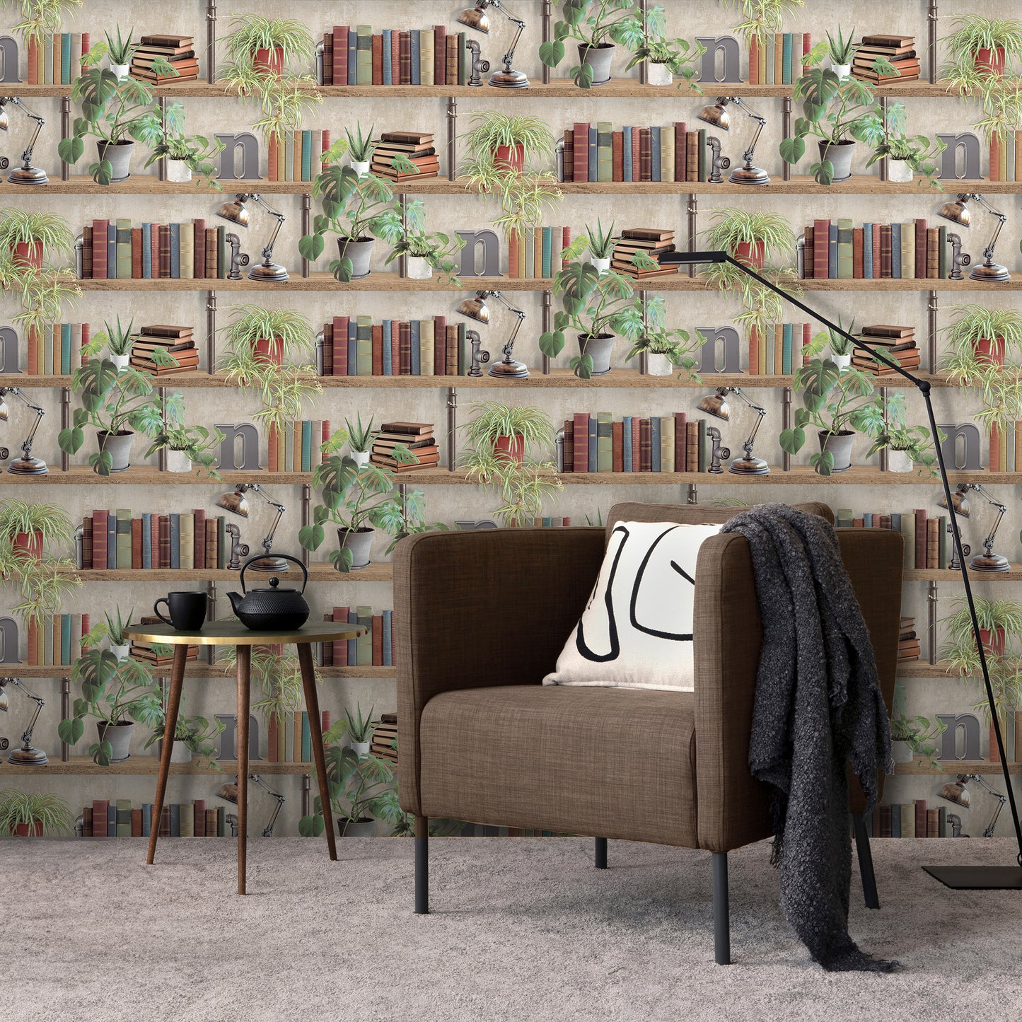 Veer Decor Industrial Book Nook Brown Wallpaper Novelty Novelty Brown  Wallpaper - 8196-AK1