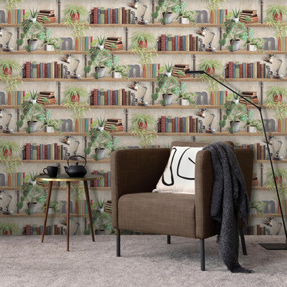 Veer Decor Industrial Book Nook Brown Wallpaper Novelty Novelty Brown  Wallpaper - 8196-AK1