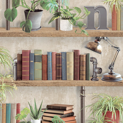 Veer Decor Industrial Book Nook Brown Wallpaper Novelty Novelty Brown  Wallpaper - 8196-AK1