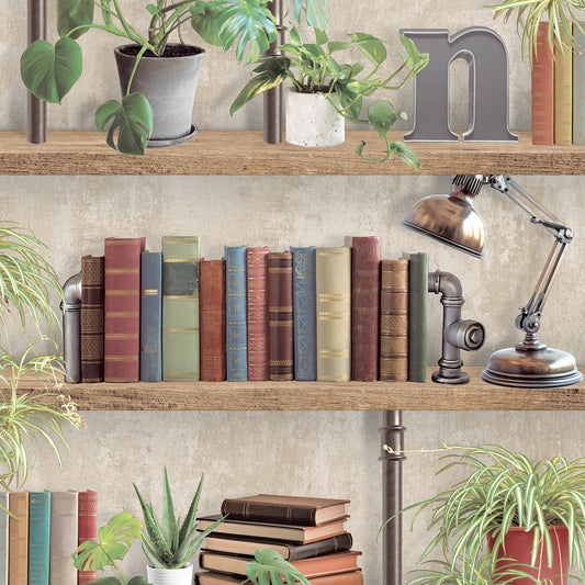 Veer Decor Industrial Book Nook Brown Wallpaper Novelty Novelty Brown  Wallpaper - 8196-AK1
