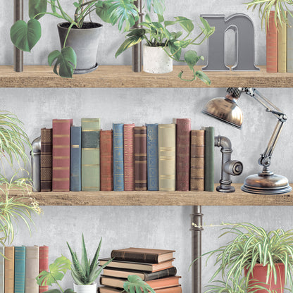 Veer Decor Industrial Book Nook Grey Wallpaper Novelty Novelty Gray  Wallpaper - 8196-AK2
