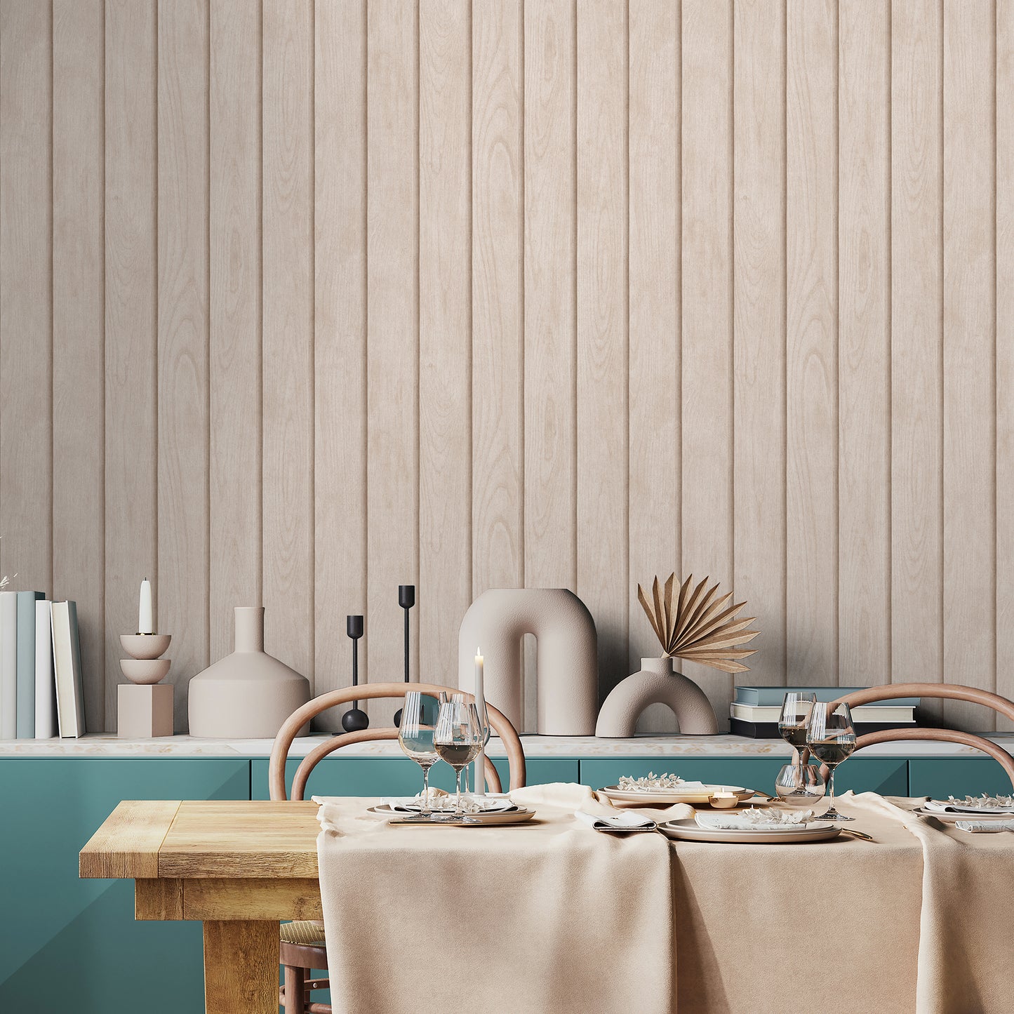Veer Decor Luxe Wood Slats Maple Beige Wallpaper Architecture Contemporary, Modern Beige  Wallpaper - 8196-AM1