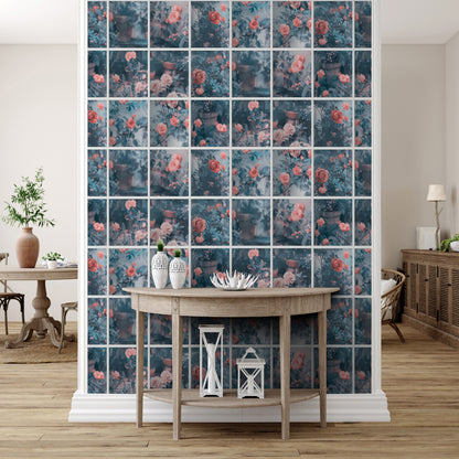Veer Decor Rose Garden Window Trompe L'Oeil Blue Wallpaper Floral Novelty, Floral Blue  Wallpaper - 8196-AN1