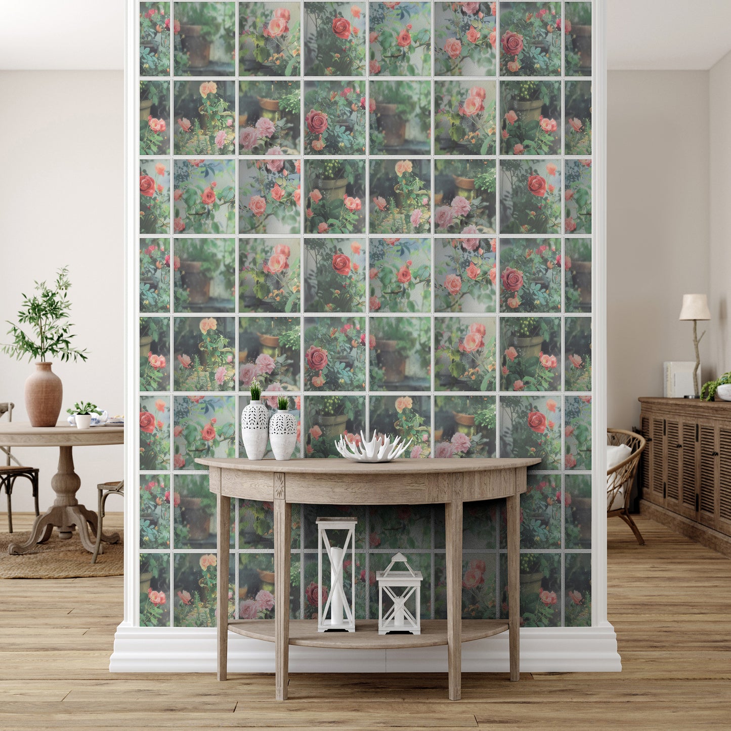 Veer Decor Rose Garden Window Trompe L'Oeil Green Wallpaper Floral Novelty, Floral Green  Wallpaper - 8196-AN2