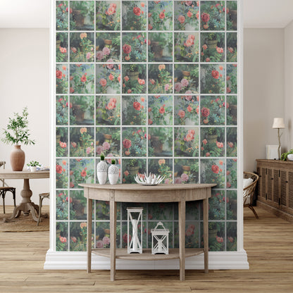 Veer Decor Rose Garden Window Trompe L'Oeil Green Wallpaper Floral Novelty, Floral Green  Wallpaper - 8196-AN2