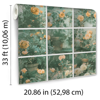Veer Decor Rose Garden Window Trompe L'Oeil Orange Wallpaper Floral Novelty, Floral Orange  Wallpaper - 8196-AN3