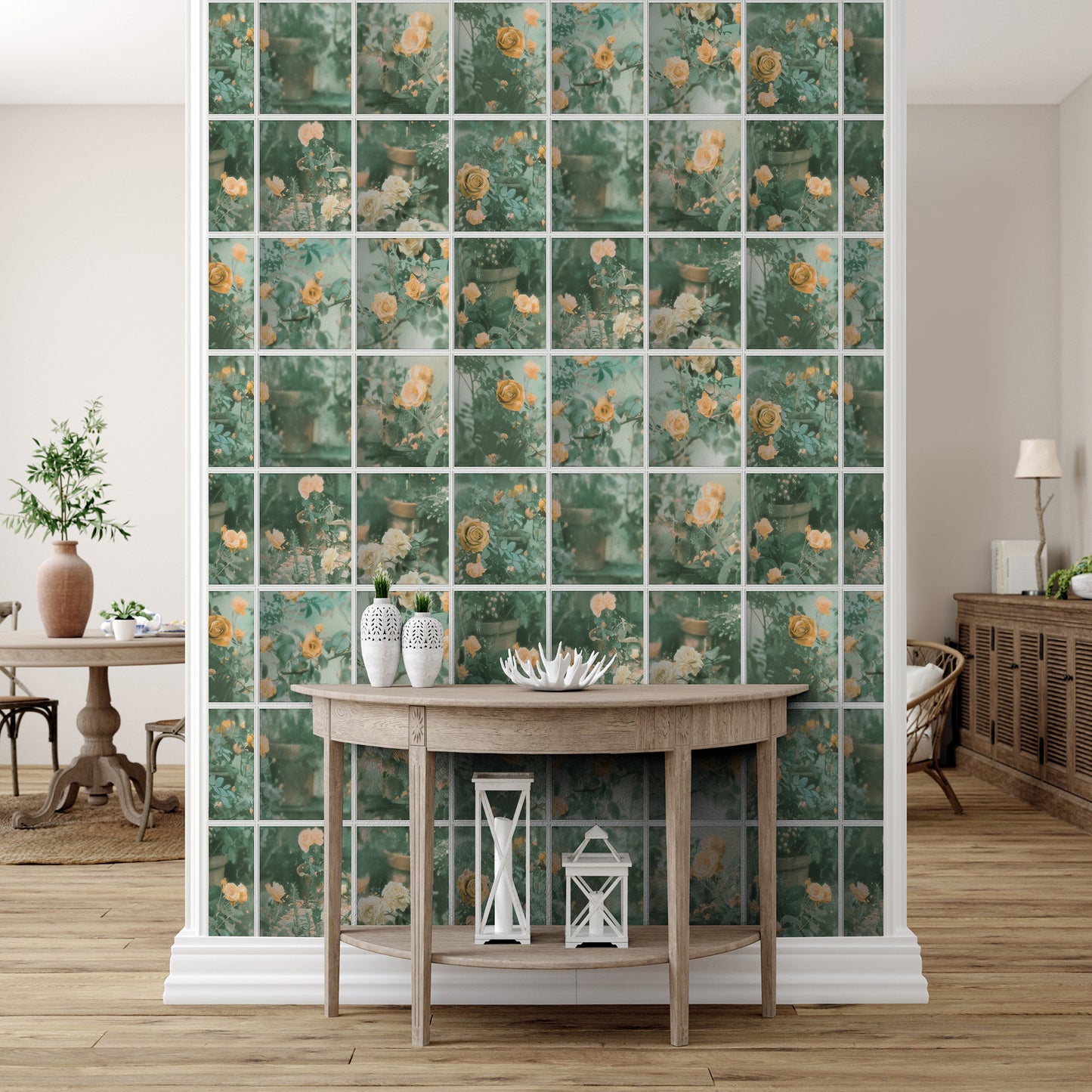 Veer Decor Rose Garden Window Trompe L'Oeil Orange Wallpaper Floral Novelty, Floral Orange  Wallpaper - 8196-AN3