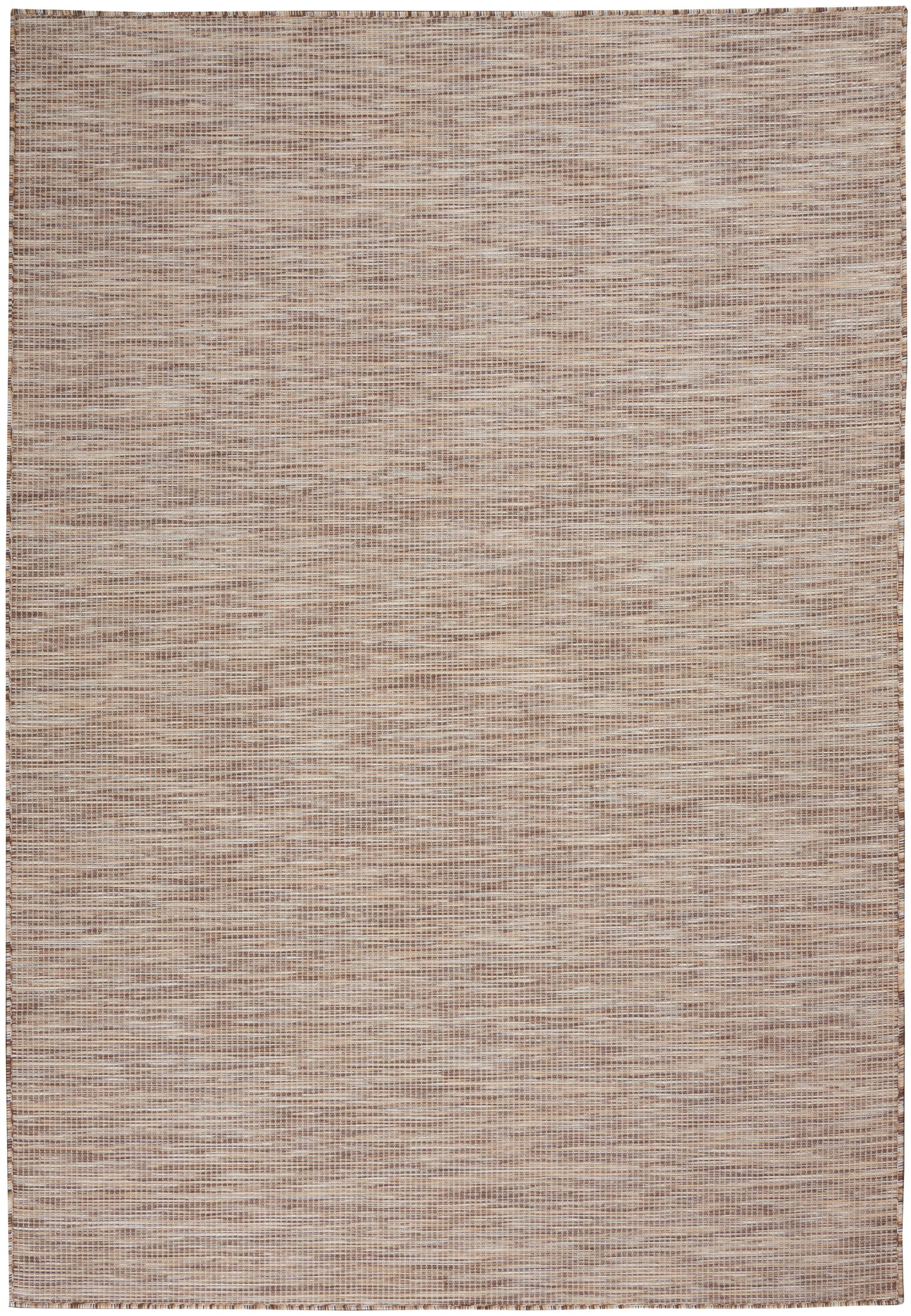 Natural beige flat-weave rug with subtle striped texture in tan tones; neutral, casual living-room decor.