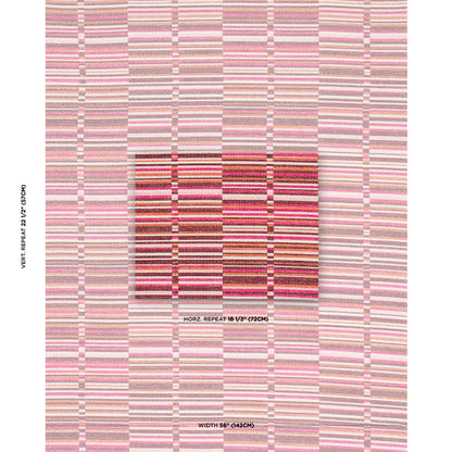 Pink, peach and brown striped fabric; woven textile with repeating horizontal bars; cozy living room accent.
