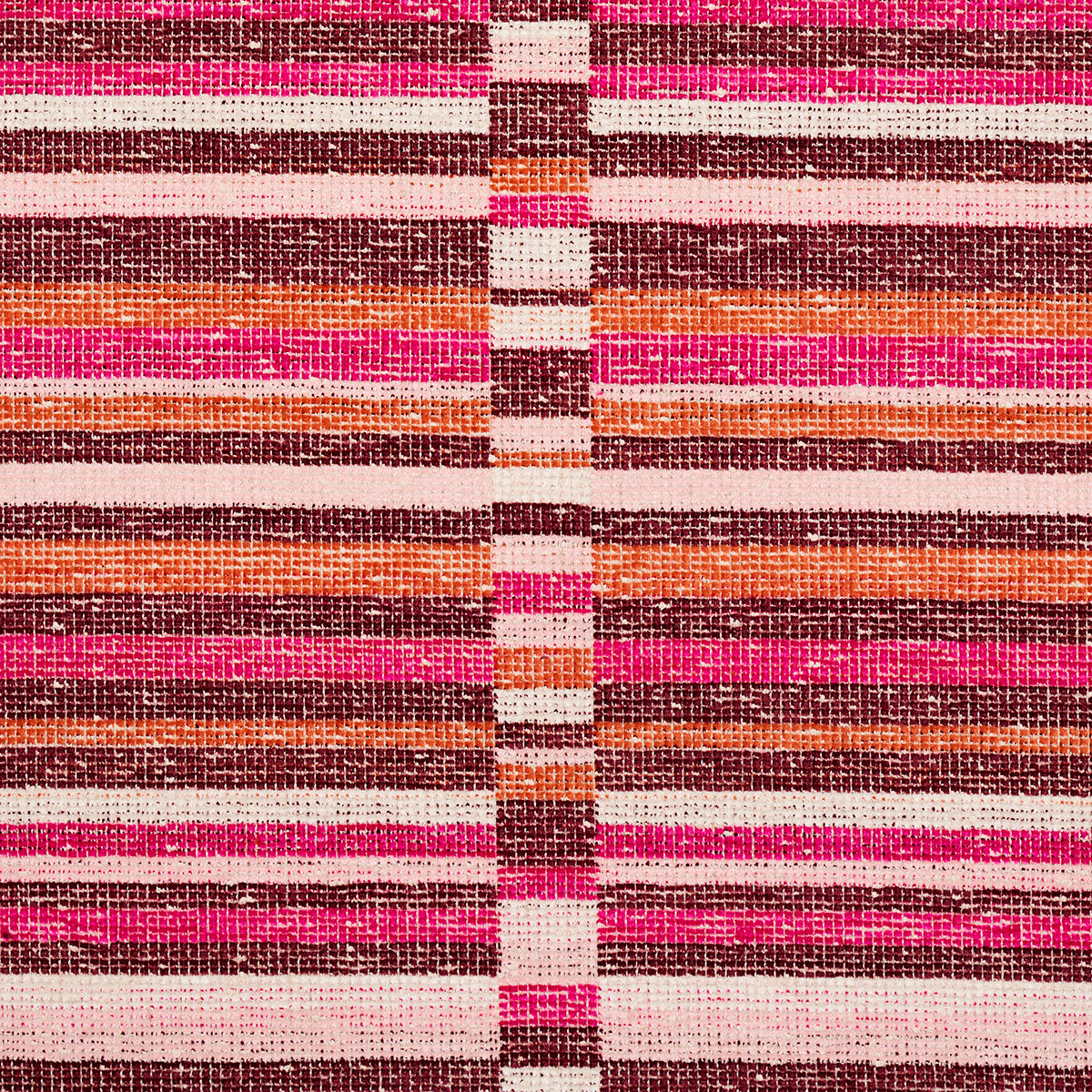 Colorful striped woven fabric with pink, magenta, orange and brown bands.