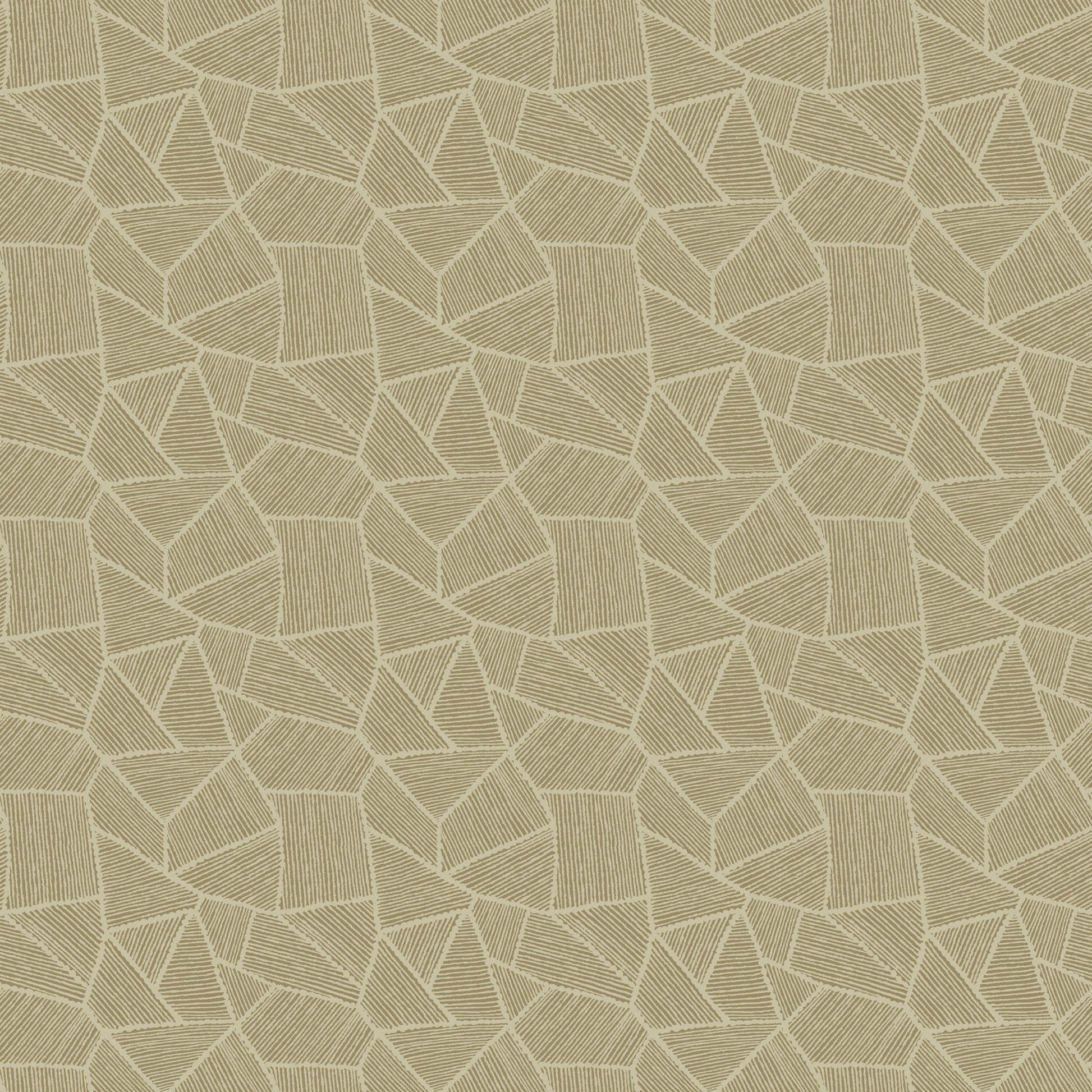 Beige geometric pattern of interlocking triangles with subtle line hatch; retro mid-century wallpaper (non-woven)