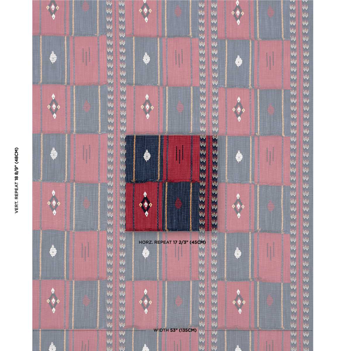 SCHUMACHER  BOHEMIA ARAVALI PATCHWORK PATTERN WOVENS PATTERN WOVENS CERISE AND INK   - 82091