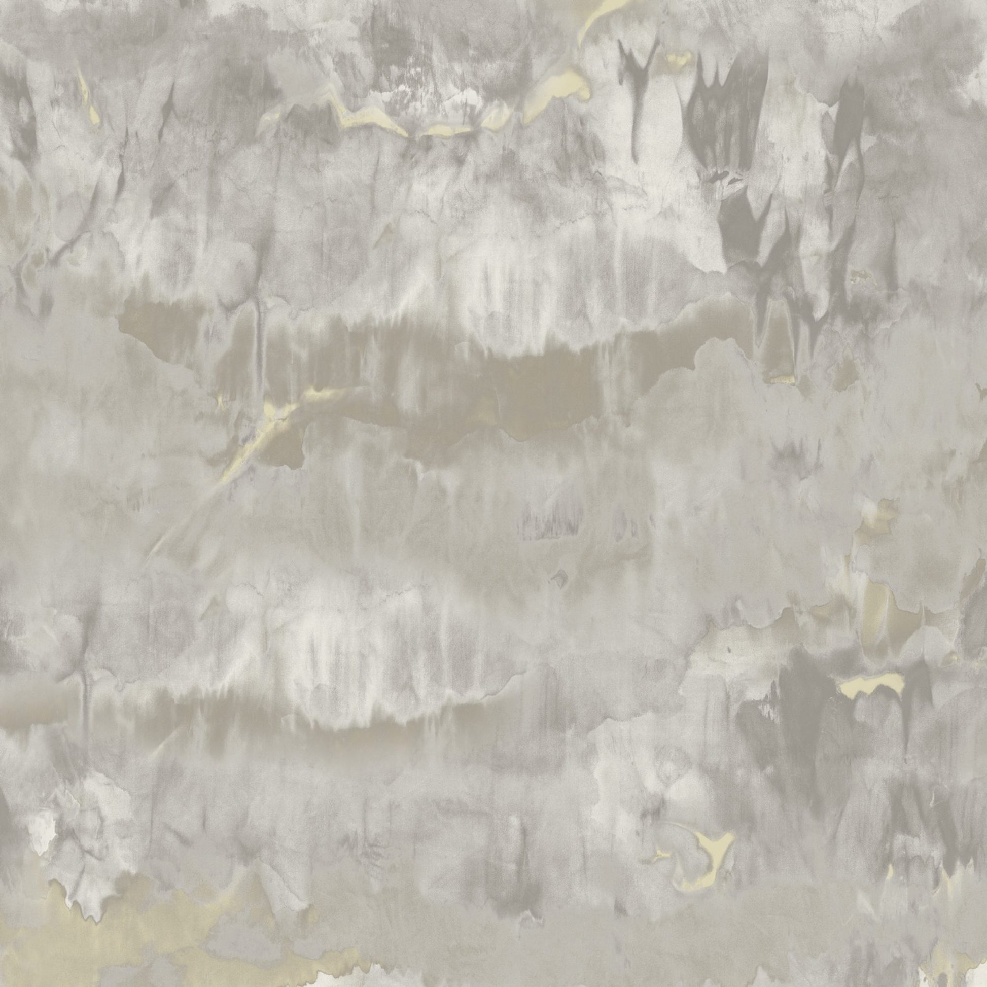 Beige-gray textured wallpaper with soft marbling and pale yellow accents; abstract wall finish.
