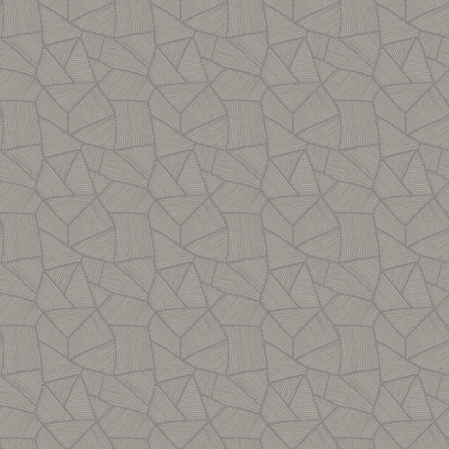 Gray-beige geometric tile pattern with irregular polygons and subtle striped shading; suitable for wallpaper or upholstery.