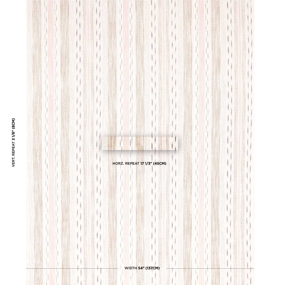 SCHUMACHER FABRIC  BOHEMIA MIRZA IKAT STRIPE   BLUSH ON NATURAL   - 82111