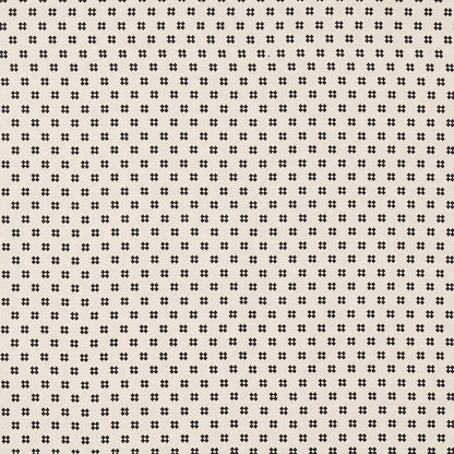 Cream fabric with a dense repeating pattern of small black flower-shaped motifs.