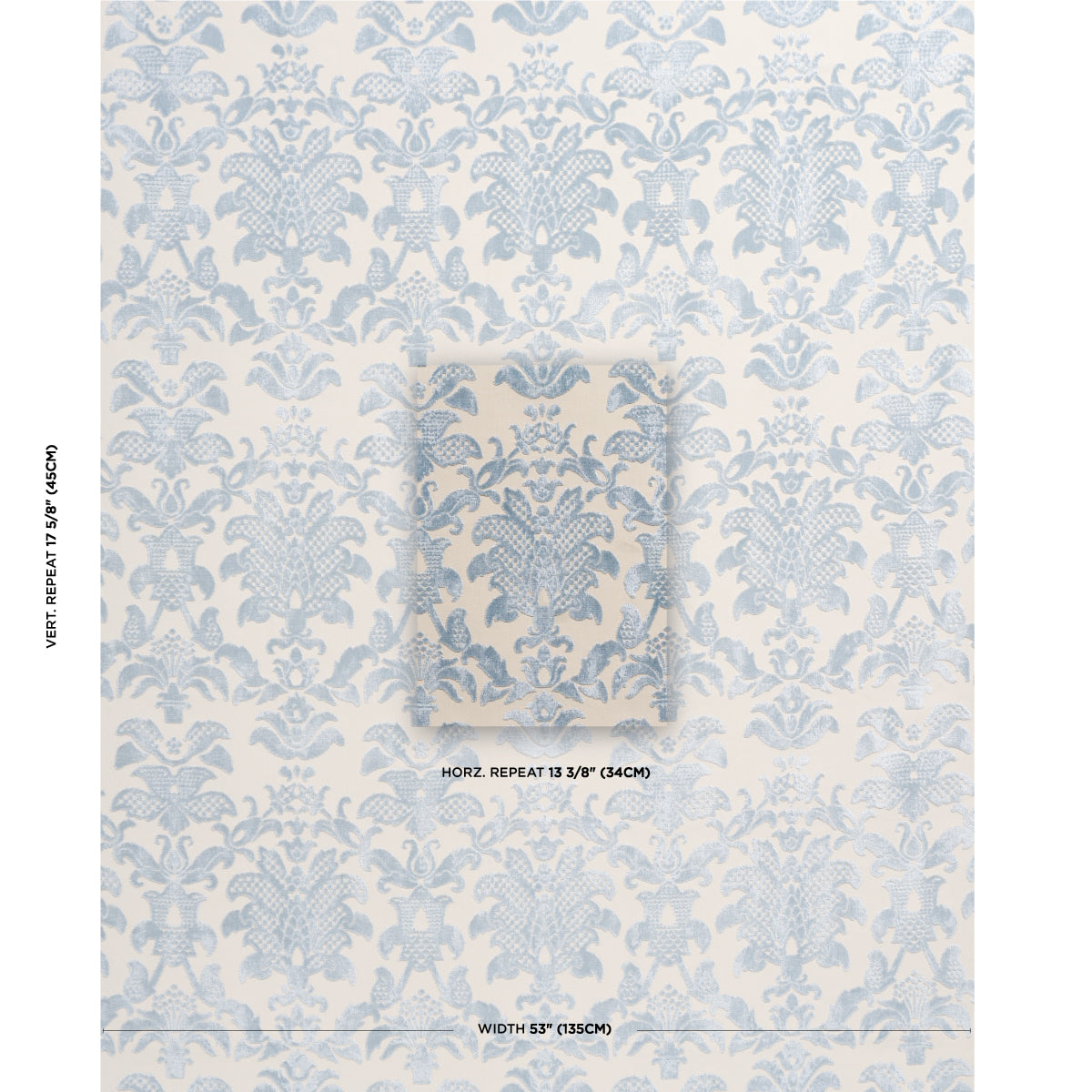 SCHUMACHER  CUT & PATTERNED VELVETS LIMBOURG DAMASK VELVET   Sky   - 82160