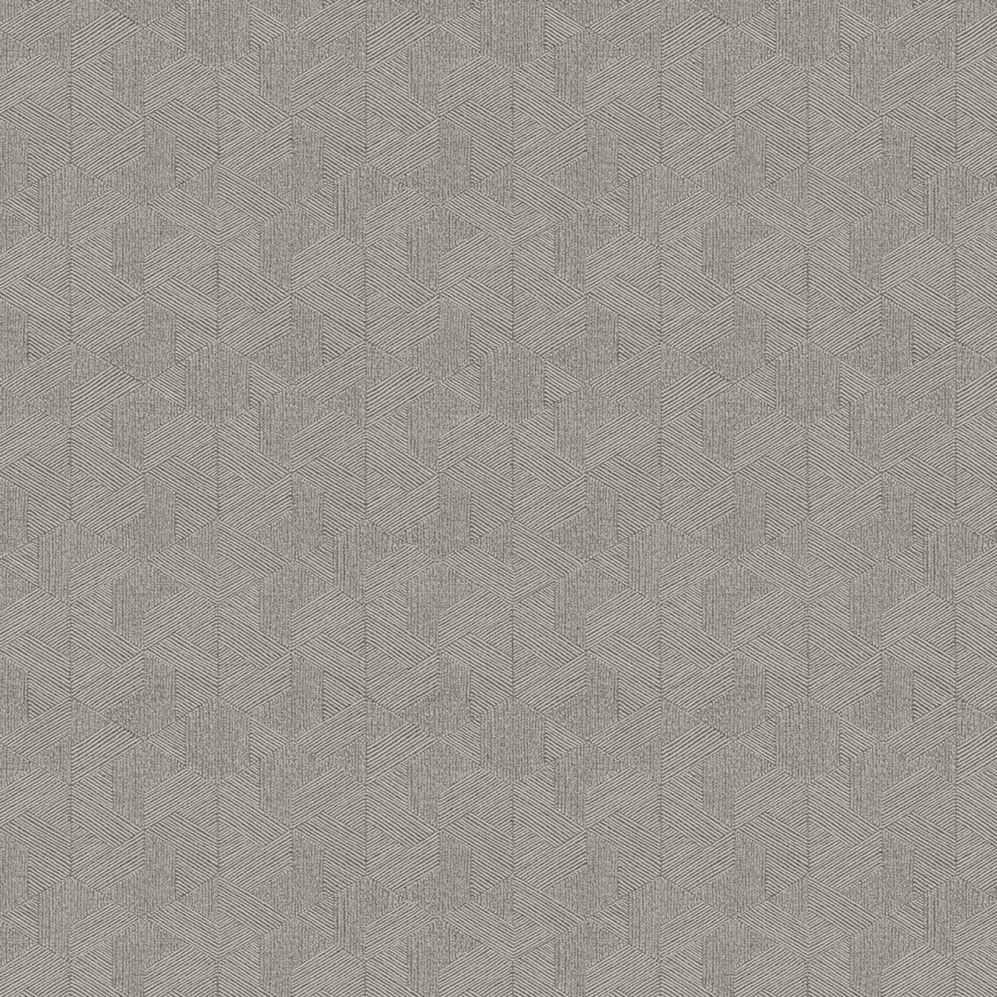 Light gray upholstery fabric with a repeating 3D cube tessellation pattern and subtle textured weave.